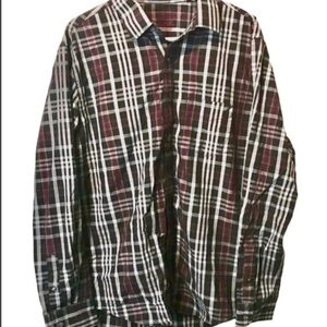 Tasso Elba Thin Red Black Grey Long Sleeve Flannel Button Up Shirt